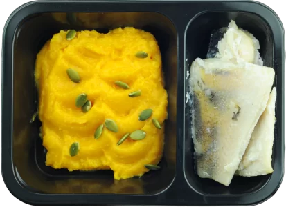 Судак на гриле с тыквенным пюре