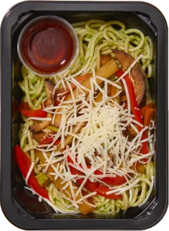 Шпинатная паста с печеными овощами